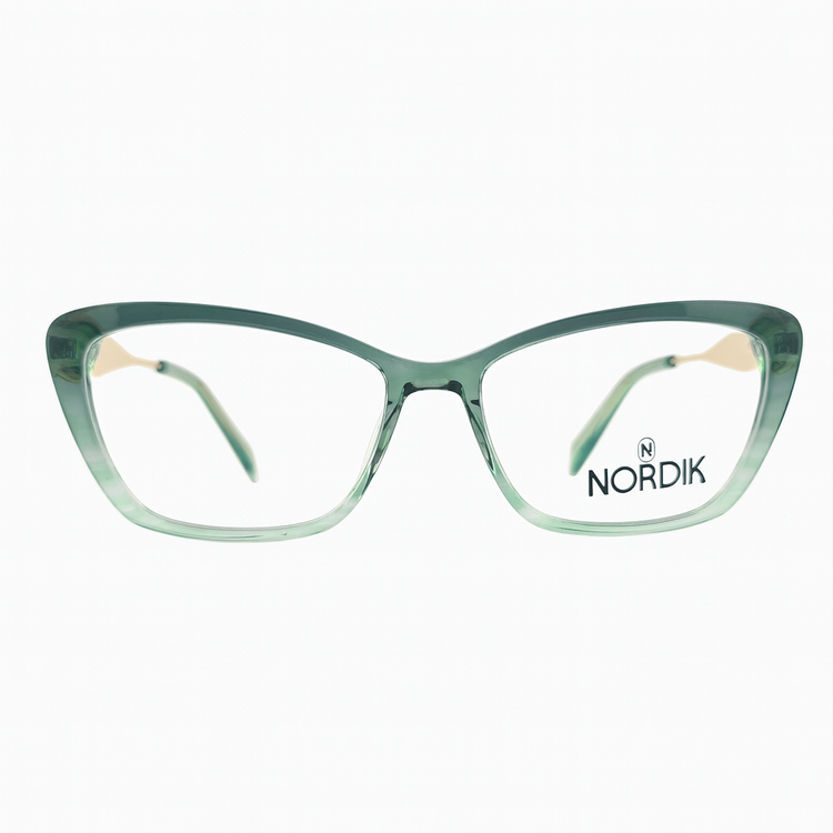 تصویر فریم عینک طبی کائوچو استات شفاف برند NORDIK مدل گربه ای رنگ سبز دورنگ کد مدل MG6372AC5