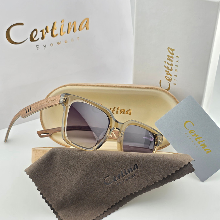 تصویر عینک آفتابی کائوچو دسته چوب شیشه پلاریزه برند Certina مدل ویفرر