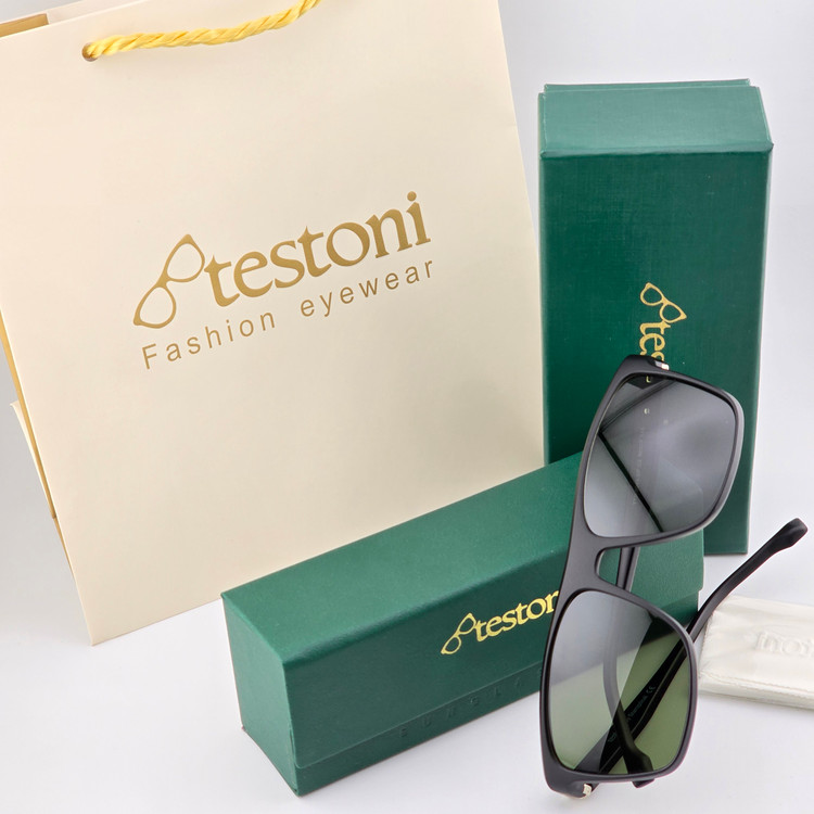 تصویر عینک آفتابی کائوچو مشکی مات شیشه سبز پلاریزه برند Testoni مدل TTR9049