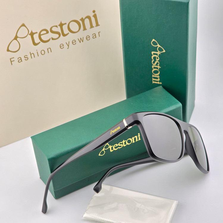 تصویر عینک آفتابی کائوچو مشکی مات شیشه سبز پلاریزه برند Testoni مدل TTR9049