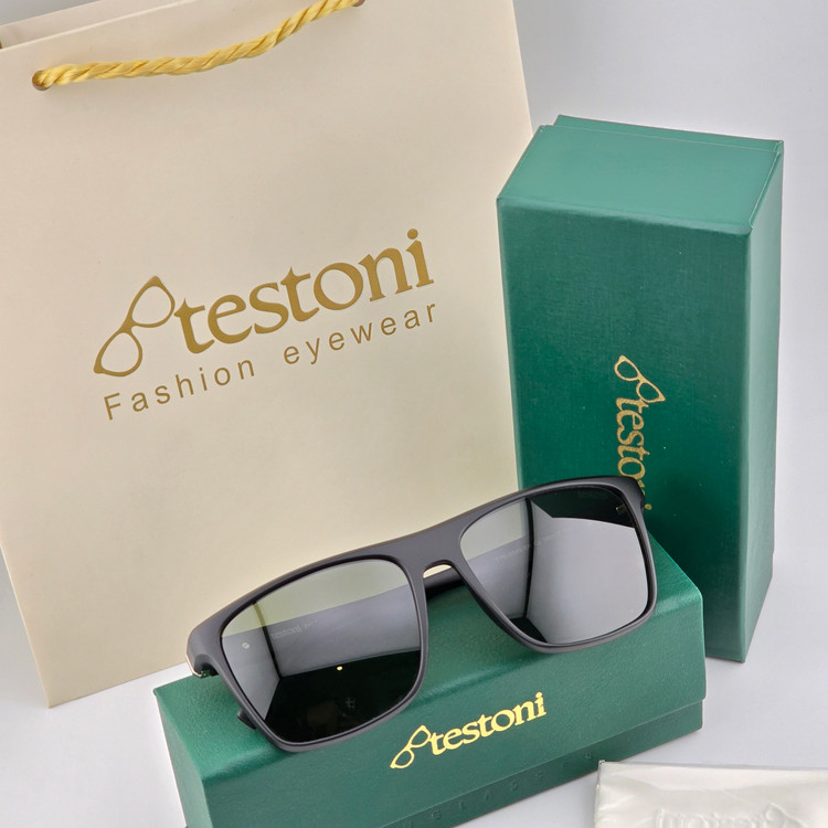 تصویر عینک آفتابی کائوچو مشکی مات شیشه سبز پلاریزه برند Testoni مدل TTR9049