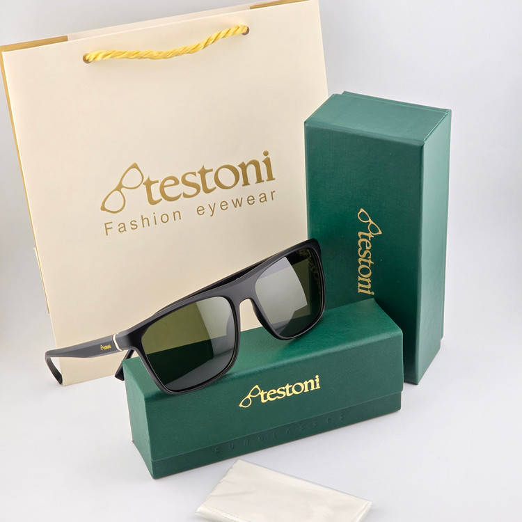 تصویر عینک آفتابی کائوچو مشکی مات شیشه سبز پلاریزه برند Testoni مدل TTR9049