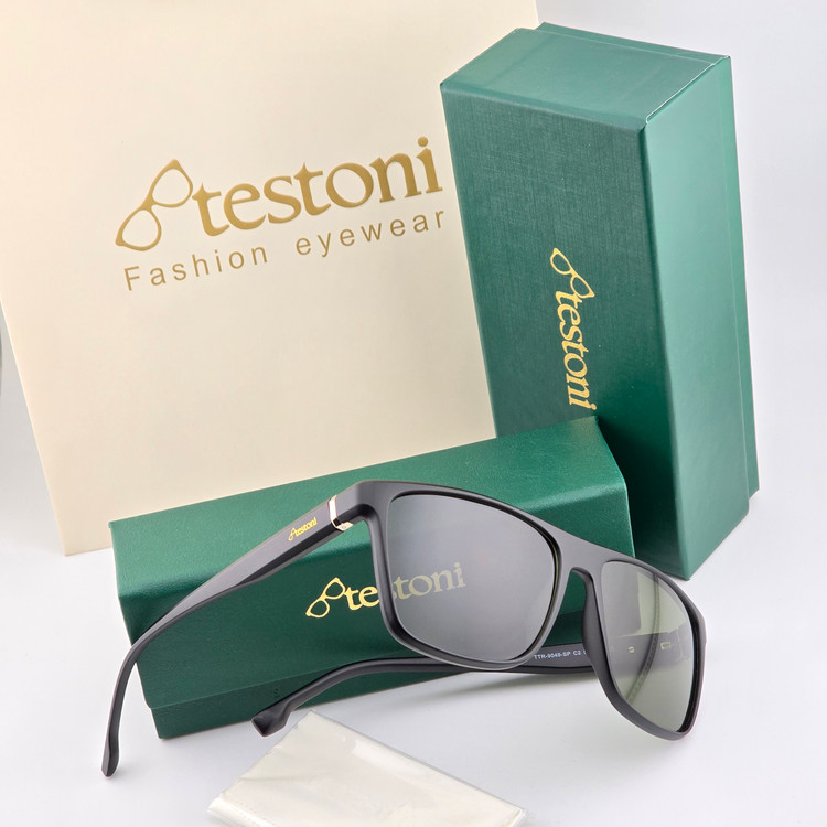 تصویر عینک آفتابی کائوچو مشکی مات شیشه سبز پلاریزه برند Testoni مدل TTR9049