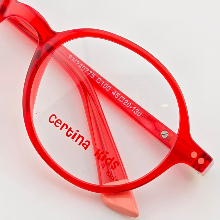 تصویر فریم عینک طبی کائوچو دخترانه و پسرانه سرتینا کیدز(Certina Kids) مدل گرد رنگ قرمز شفاف