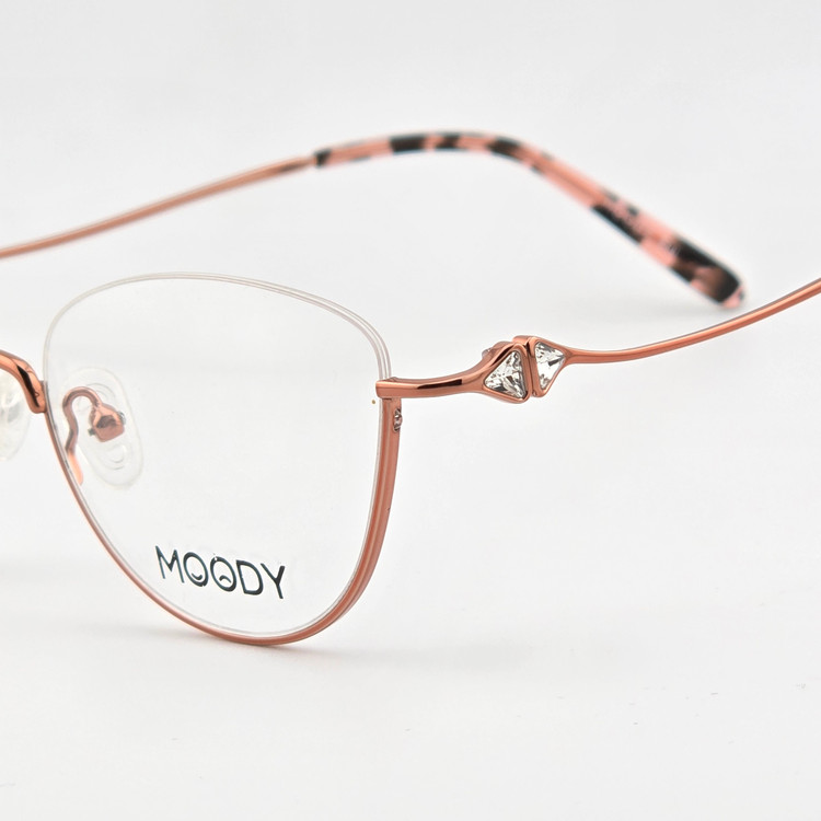 تصویر فریم عینک طبی فلزی زنانه نیم فریم نگین دار MOODY مدل 2059