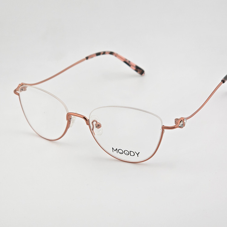 تصویر فریم عینک طبی فلزی زنانه نیم فریم نگین دار MOODY مدل 2059