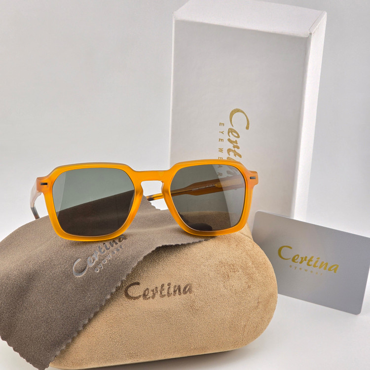 عینک آفتابی کائوچو مربعی سرتینا Certina رنگ عسلی مدل 6406